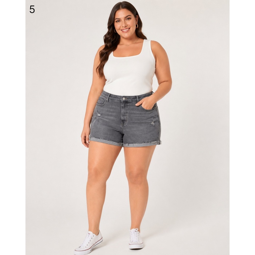 Old Navy O.G. Straight Jean Shorts Women 28 Gray High Rise Rolled Hem Distressed